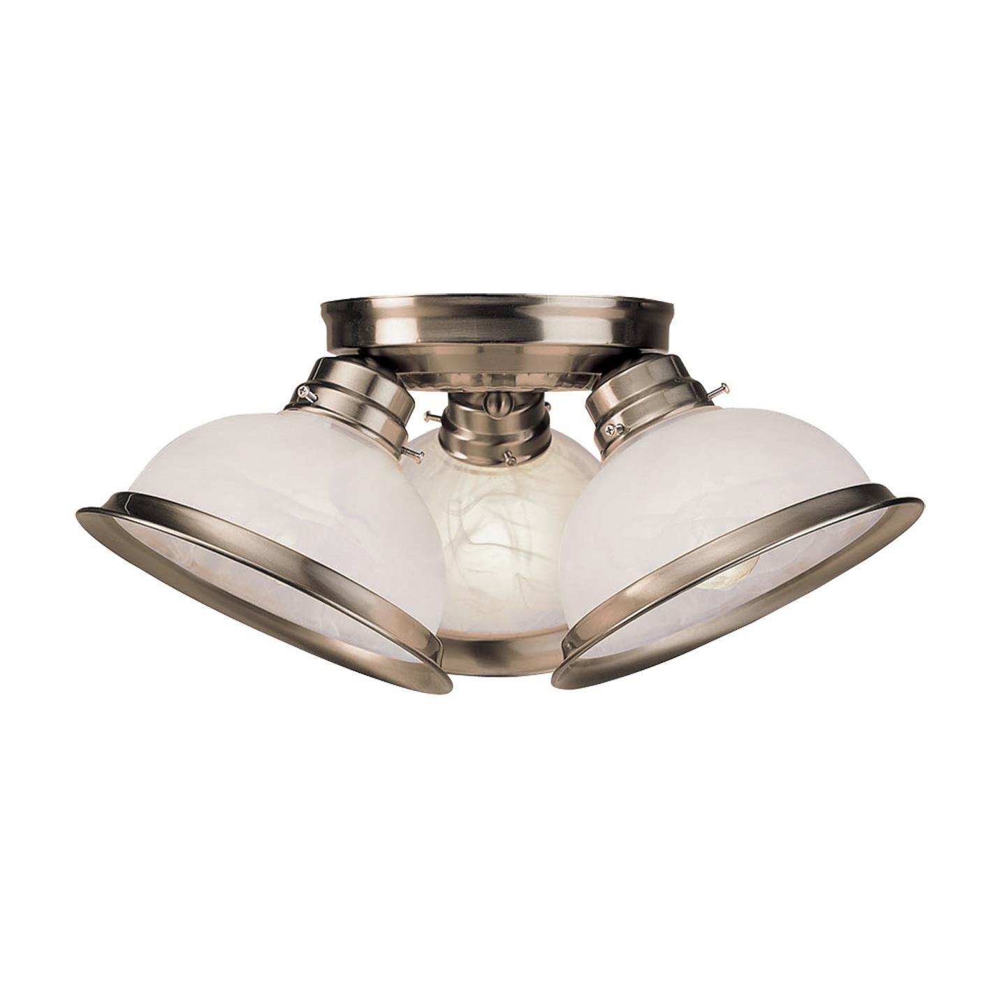 Shown in Brushed Nickel finish and White Alabaster glass 